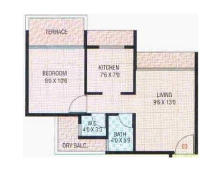 Floor plan of 1 BHK 665 Sq. Ft. Apartment in Pyramid I Signature Height, Navi Mumbai
