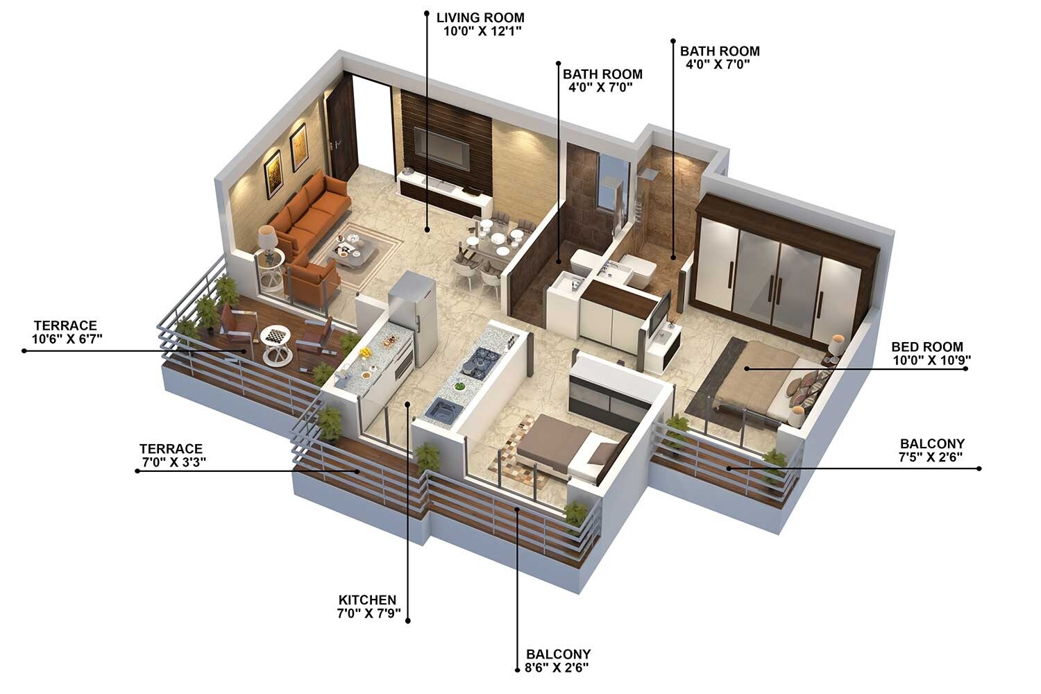2 BHK 410 Sq. Ft. Apartment