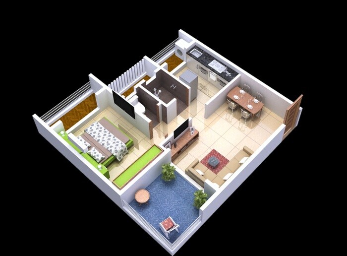 Floor plan of 1 BHK 600 Sq. Ft. Apartment in Qualcon Altamonte, Navi Mumbai