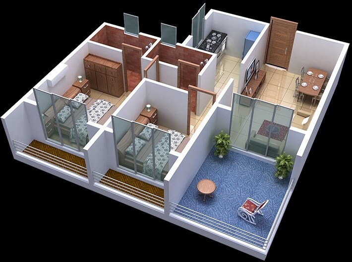 Floor plan of 2 BHK 930 Sq. Ft. Apartment in Qualcon Altamonte, Navi Mumbai