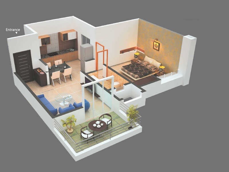 Floor plan of 1 BHK 667 Sq. Ft. Apartment in Qualitas Esquina, Navi Mumbai