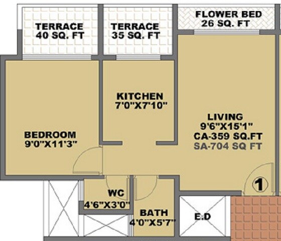 1 BHK 704 Sq. Ft. Apartment