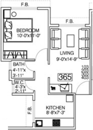 Floor plan of 1 BHK 622 Sq. Ft. Apartment in Qualitas Gardens, Navi Mumbai