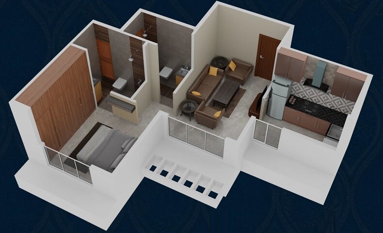 Floor plan of 1 BHK 291 Sq. Ft. Apartment in Qualitas La Queen, Navi Mumbai