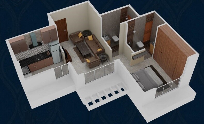 Floor plan of 1 BHK 306 Sq. Ft. Apartment in Qualitas La Queen, Navi Mumbai