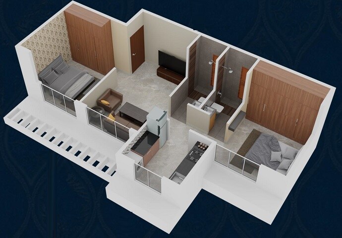 Floor plan of 2 BHK 413 Sq. Ft. Apartment in Qualitas La Queen, Navi Mumbai