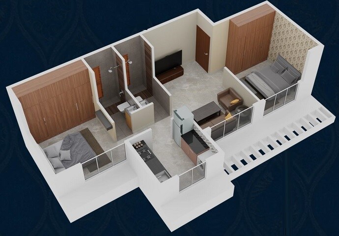 Floor plan of 2 BHK 428 Sq. Ft. Apartment in Qualitas La Queen, Navi Mumbai