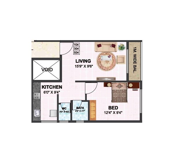 Floor plan of 1 BHK 401 Sq. Ft. Apartment in Rachana Lakshmi, Navi Mumbai
