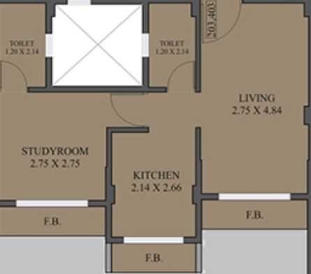 Floor plan of 1 BHK 440 Sq. Ft. Apartment in Rachana Sukh Shanti Niwas, Navi Mumbai