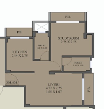 Floor plan of 1 BHK 506 Sq. Ft. Apartment in Rachana Sukh Shanti Niwas, Navi Mumbai