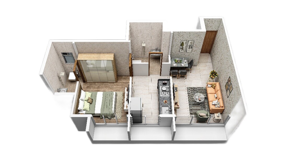 1 BHK 378 Sq. Ft. Apartment