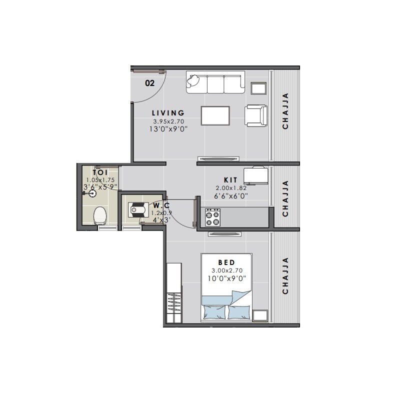 Floor plan of 1 BHK 321 Sq. Ft. Apartment in Radhe Krishna Nagari, Navi Mumbai