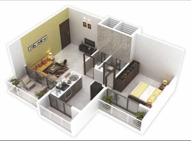 Floor plan of 1 BHK 665 Sq. Ft. Apartment in Radiant Ravi Rachna, Navi Mumbai
