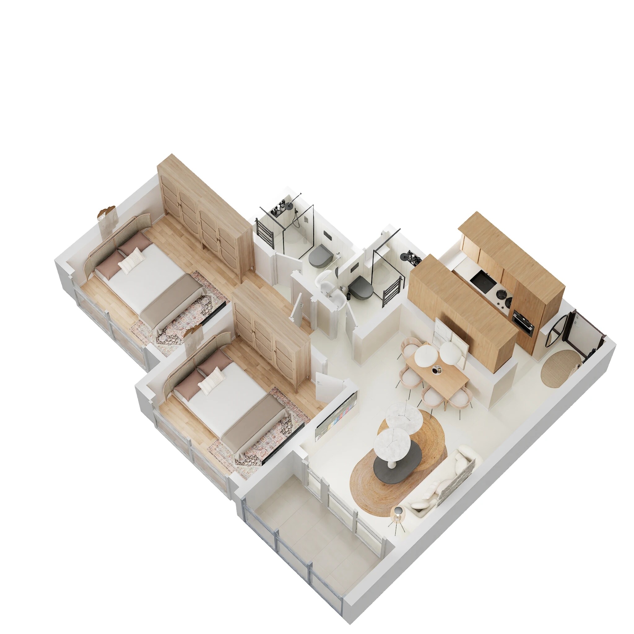 Floor plan of 2 BHK 649 Sq. Ft. Apartment in Raheja Lunaris, Navi Mumbai