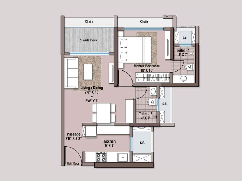 1 BHK 425 Sq. Ft. Apartment in Raheja Solaris