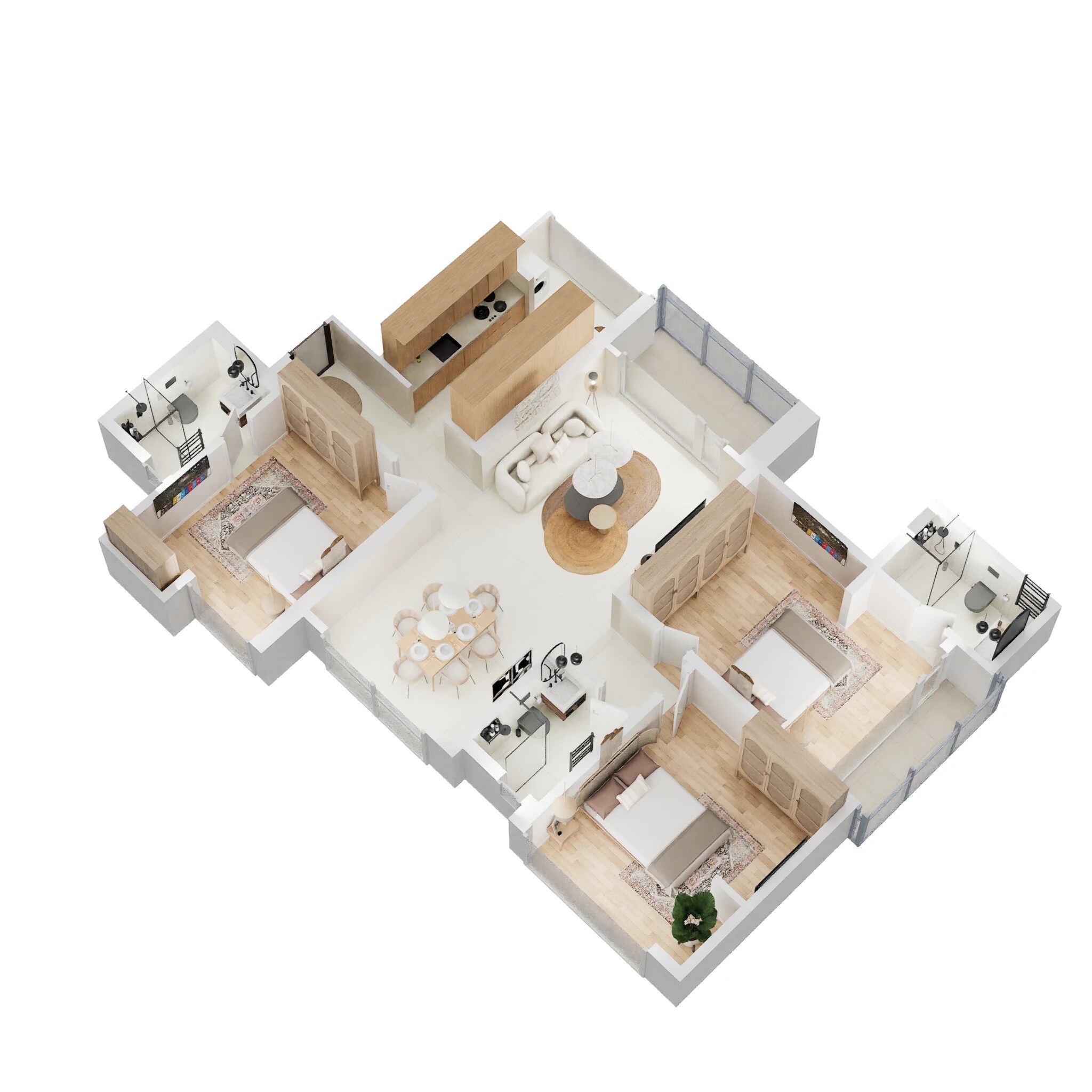 Floor plan of 3 BHK 1012 Sq. Ft. Apartment in Raheja Solaris, Navi Mumbai