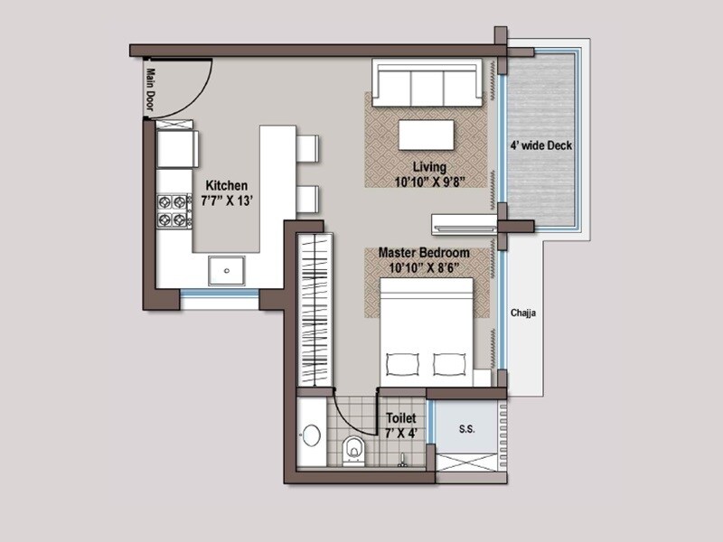 Floor plan of 333 Sq. Ft. Studio in Raheja Solaris, Navi Mumbai