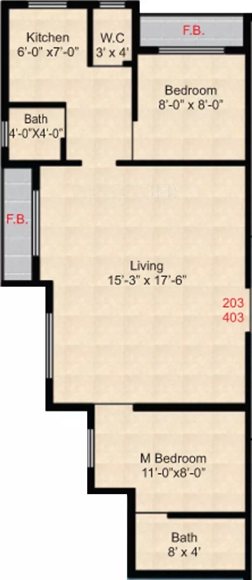 Floor plan of 2 BHK 1120 Sq. Ft. Apartment in Raj Radha Balkrishna Niwas, Navi Mumbai