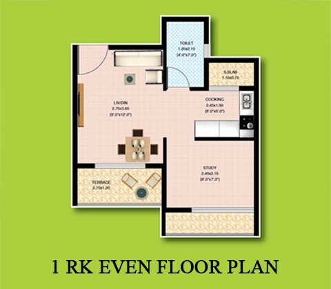 Floor plan of 304 Sq. Ft. Studio in Raj Sharon Garden, Navi Mumbai