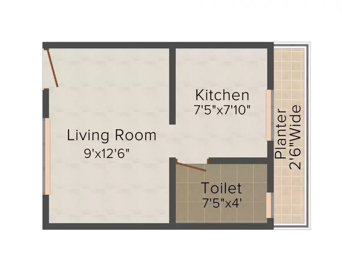 Floor plan of 415 Sq. Ft. Studio in Raj Shree Datta Niwas, Navi Mumbai