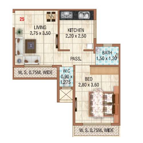 Floor plan of 1 BHK 280 Sq. Ft. Apartment in Raj Shree Vaastu, Navi Mumbai