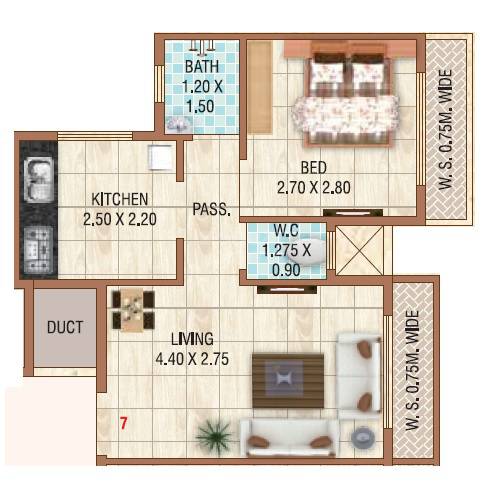 Floor plan of 1 BHK 361 Sq. Ft. Apartment in Raj Shree Vaastu, Navi Mumbai
