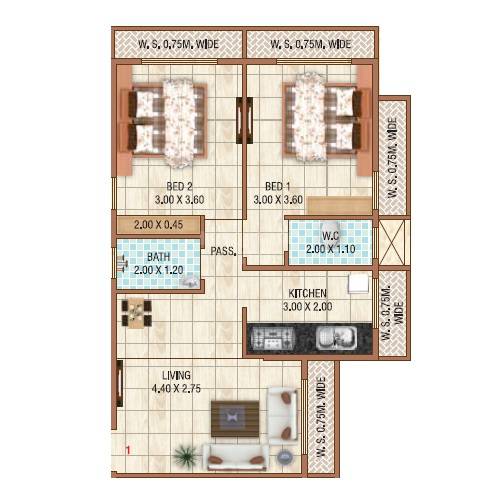 Floor plan of 2 BHK 434 Sq. Ft. Apartment in Raj Shree Vaastu, Navi Mumbai