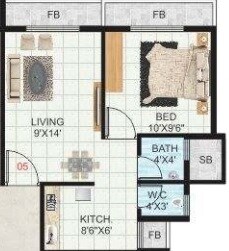 Floor plan of 1 BHK 225 Sq. Ft. Apartment in Raj Someshwar, Navi Mumbai