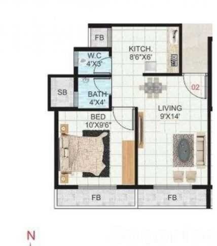 Floor plan of 1 BHK 236 Sq. Ft. Apartment in Raj Someshwar, Navi Mumbai