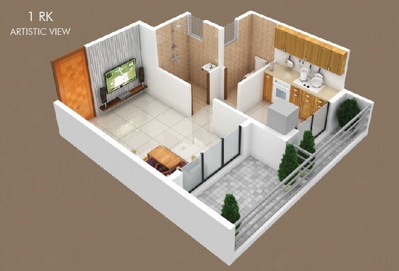 Floor plan of 188 Sq. Ft. Studio in Raj Tulsi Kalash City, Navi Mumbai