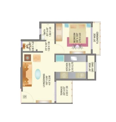 Floor plan of 1 BHK Apartment - 304 sq. ft. in Rapid Residency, Navi Mumbai