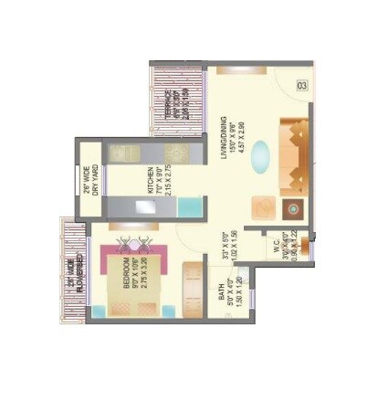 Floor plan of 1 BHK Apartment - 376 sq. ft. in Rapid Residency, Navi Mumbai