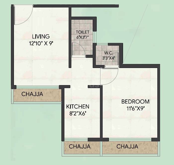 Floor plan of 1 BHK 293 Sq. Ft. Apartment in Rare Hrishikesh, Navi Mumbai