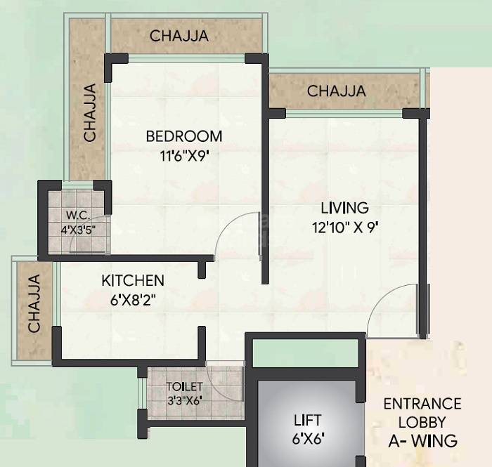 Floor plan of 1 BHK 332 Sq. Ft. Apartment in Rare Hrishikesh, Navi Mumbai