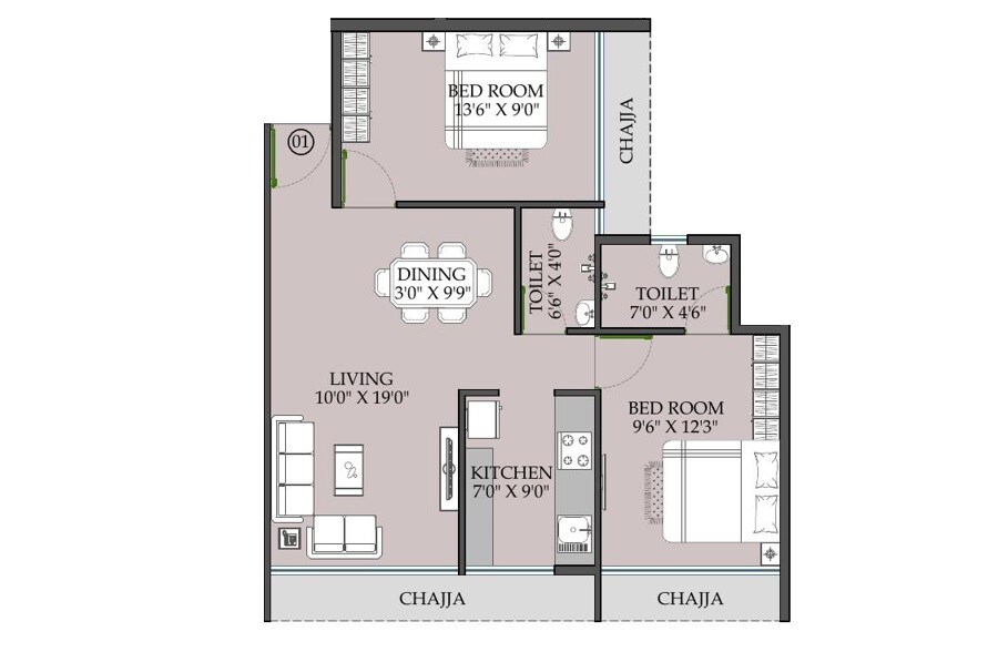 2 BHK 625 Sq. Ft. Apartment