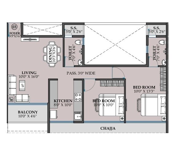 2 BHK 649 Sq. Ft. Apartment