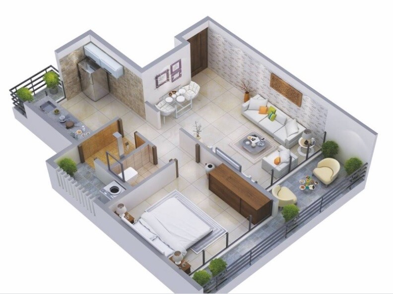 Floor plan of 1 BHK 285 Sq. Ft. Apartment in Ravechi RN Heights, Navi Mumbai