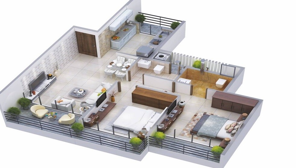Floor plan of 2 BHK 379 Sq. Ft. Apartment in Ravechi RN Heights, Navi Mumbai