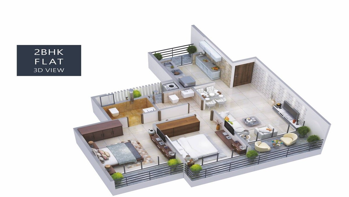 Floor plan of 2 BHK 562 Sq. Ft. Apartment in Ravechi RN Heights, Navi Mumbai