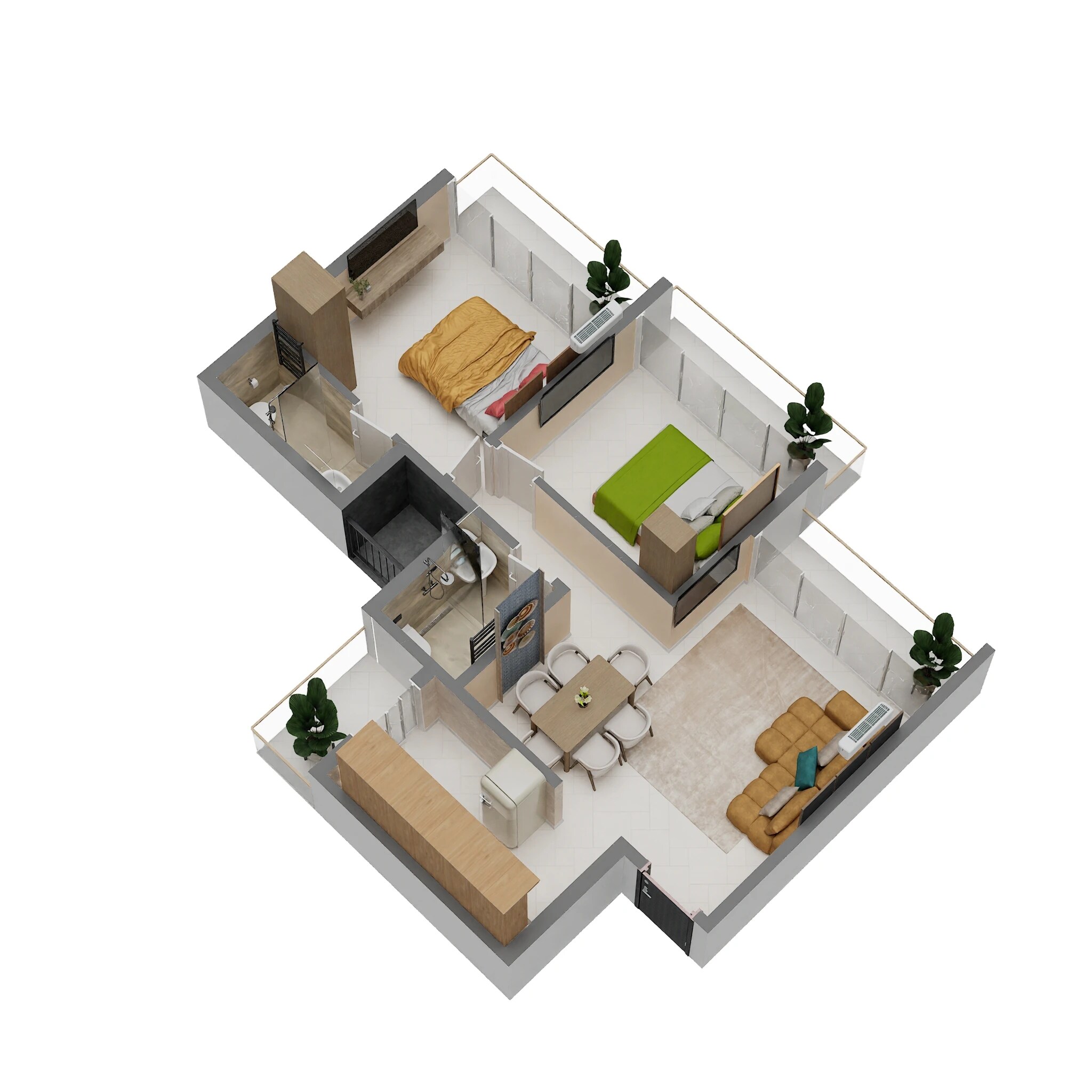 Floor plan of 2 BHK 518 Sq. Ft. Apartment in RD Parvati Icon, Navi Mumbai