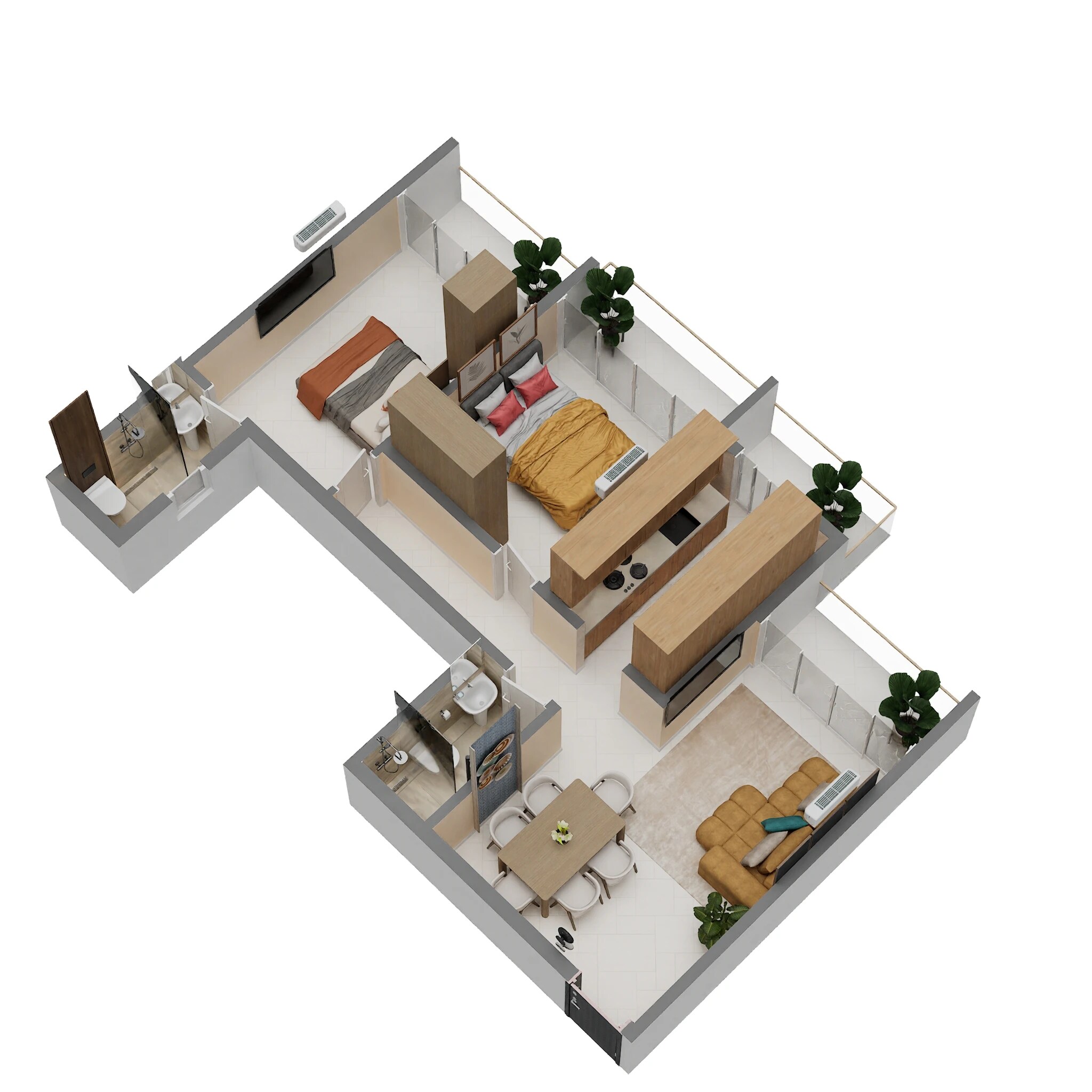 Floor plan of 2 BHK 561 Sq. Ft. Apartment in RD Parvati Icon, Navi Mumbai