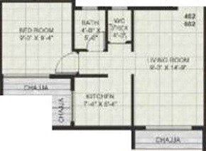 Floor plan of 1 BHK 293 Sq. Ft. Apartment in RD Parvati Vastu, Navi Mumbai