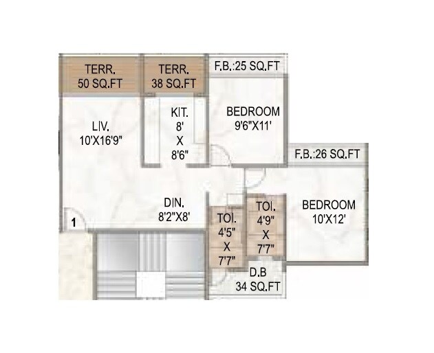 Floor plan of 2 BHK 464 Sq. Ft. Apartment in Regency Ellanza, Navi Mumbai