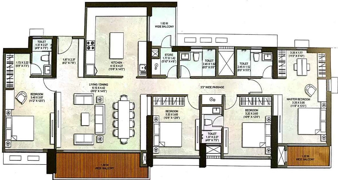 Floor plan of 4 BHK 2775 Sq. Ft. Apartment in Regency Palms, Navi Mumbai