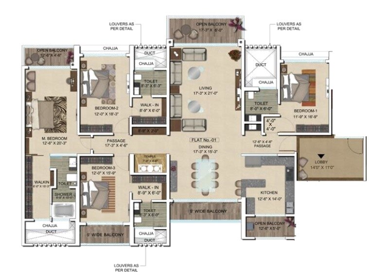 Floor plan of 4 BHK 2992 Sq. Ft. Apartment in Regency Palms, Navi Mumbai