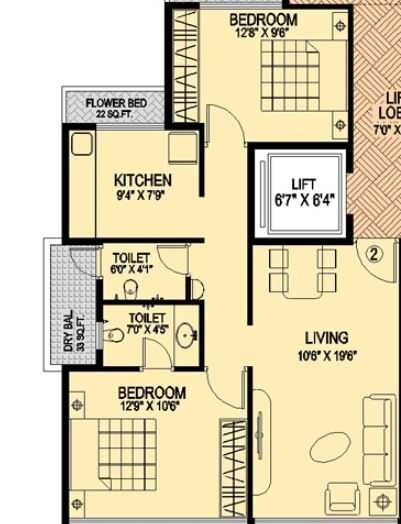 Floor plan of 2 BHK 456 Sq. Ft. Apartment in Reliable  Balaji Aanchal, Navi Mumbai