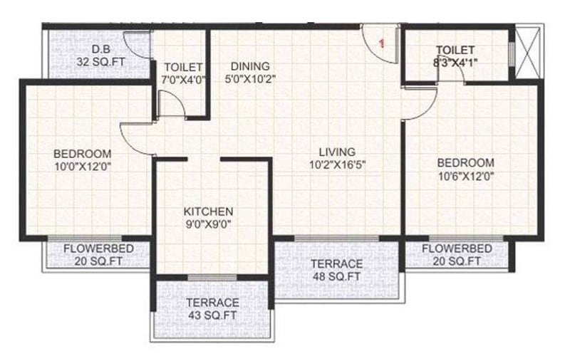 Floor plan of 2 BHK 1225 Sq. Ft. Apartment in Reliable Balaji Kripa, Navi Mumbai