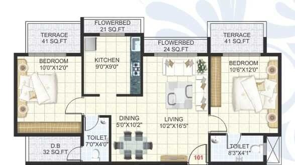Floor plan of 2 BHK 1167 Sq. Ft. Apartment in Reliable Balaji Kripa, Navi Mumbai