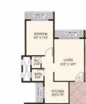 Floor plan of 1 BHK 670 Sq. Ft. Apartment in Reliable  Balaji Shradha, Navi Mumbai