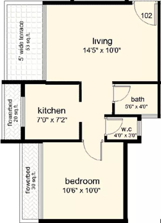 Floor plan of 1 BHK 670 Sq. Ft. Apartment in Reliable Balaji Shrishti, Navi Mumbai